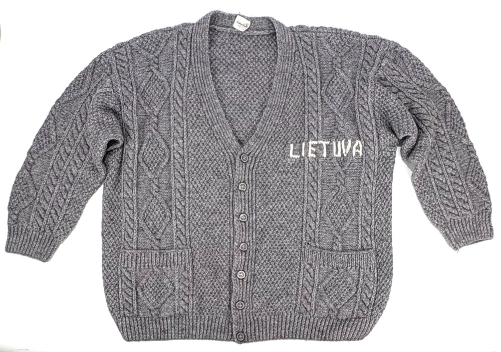 Gray Cardigan Sweater Unisex XXL V-Neck Wool Blend Grandpa Preppy Cable Knit